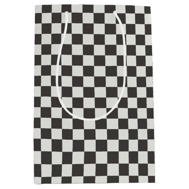 Modern Charcoal Buffalo Check Medium Mittlere Geschenktüte (Vorderseite)