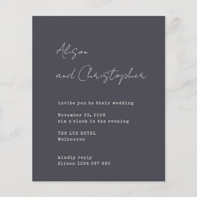 Modern Charcoal Elegant Script Wedding Invitation (Vorderseite)