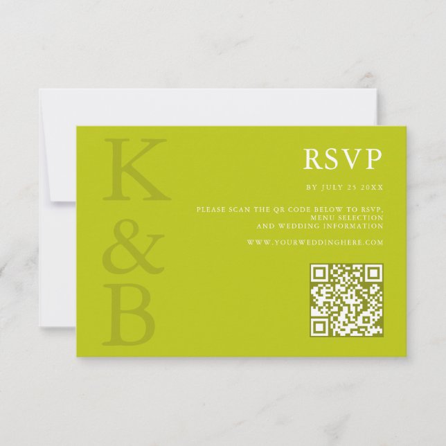 Modern Chartreuse Monogram Minimalist Wedding RSVP Karte (Vorderseite)