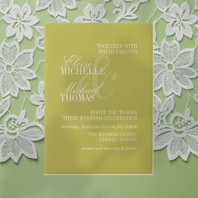 Modern Chartreuse Script Formal Wedding (Invite guest to your big day with this Modern Script Citrus Green Formal Wedding Vellum Invitations!)