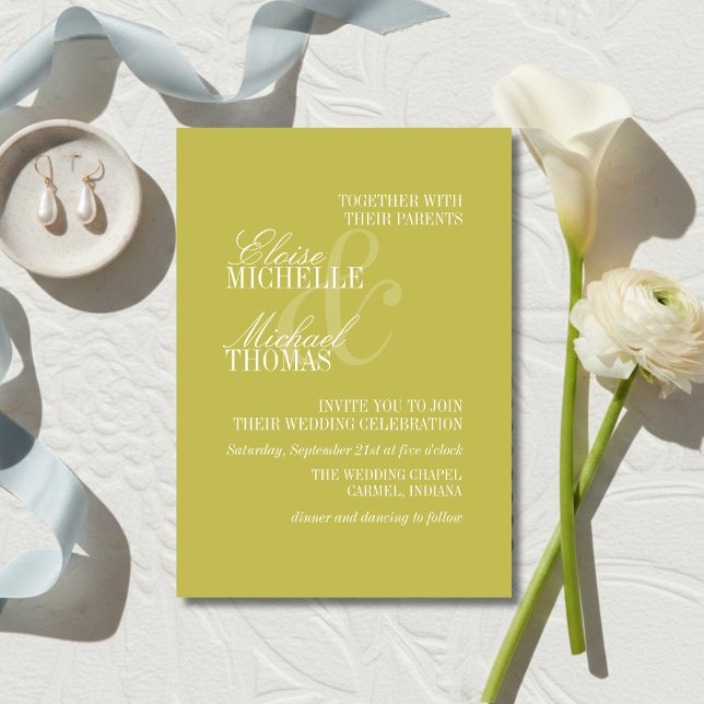 Modern Chartreuse Script Formal Wedding Einladung (Modern Script Sage Green Formal Wedding Invitation)