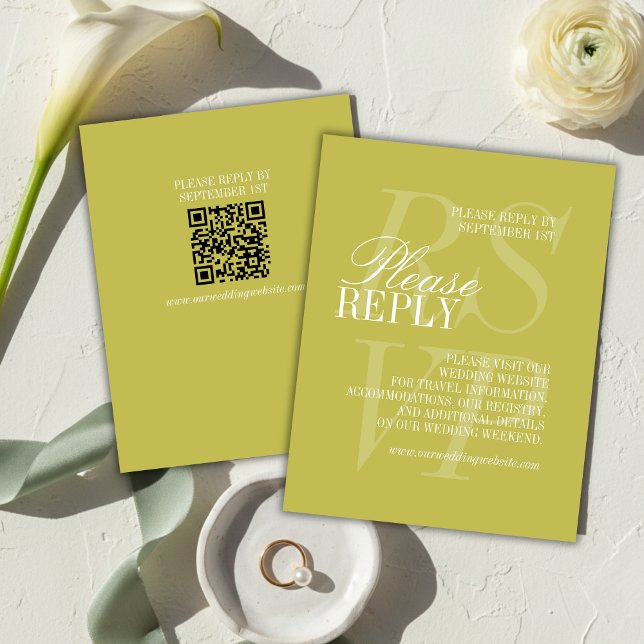 Modern Chartreuse Script QR Code Formal Wedding  RSVP Karte (Modern Chartreuse Script QR Code Formal Wedding RSVP Card)