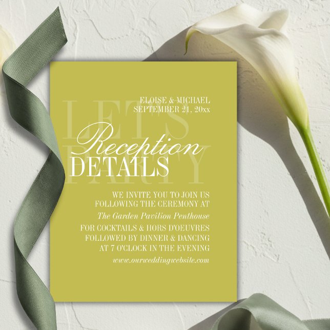 Modern Chartreuse Script Wedding Details Begleitkarte (Modern Chartreuse Script Wedding Details Enclosure Card)