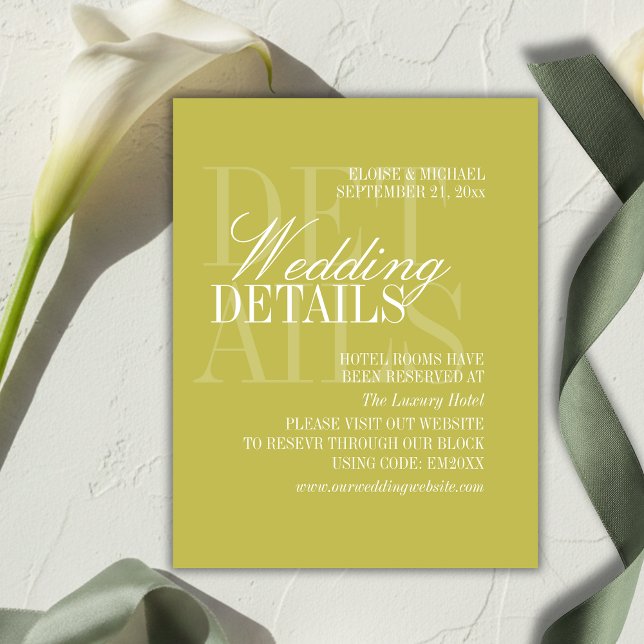 Modern Chartreuse Script Wedding Details QR Begleitkarte (Modern Chartreuse Script Wedding Details QR Enclosure Card)