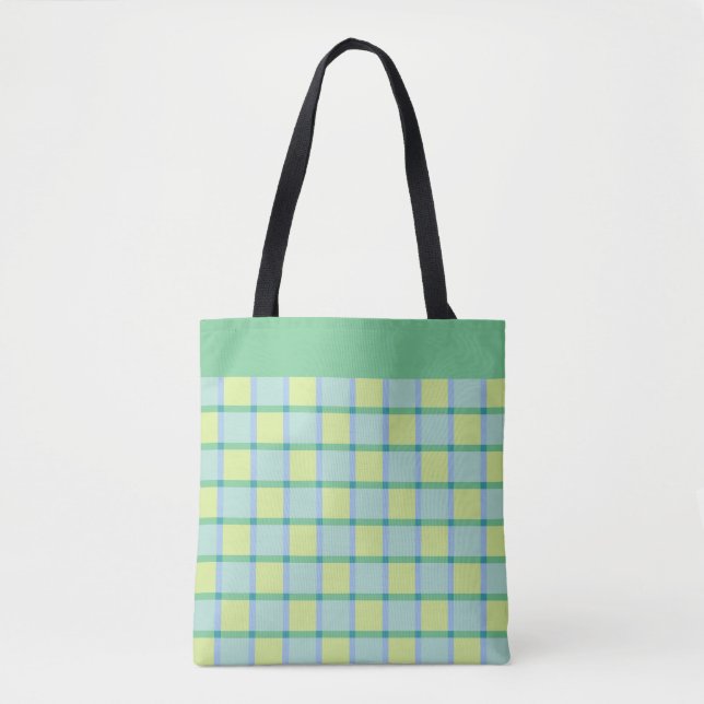 Modern Checker Blue Green Lime Pattern Tasche (Vorderseite)