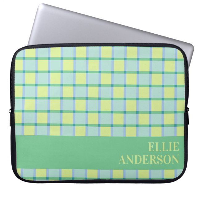 Modern Checker Blue Green Lime Personalized  Laptopschutzhülle (Vorderseite)