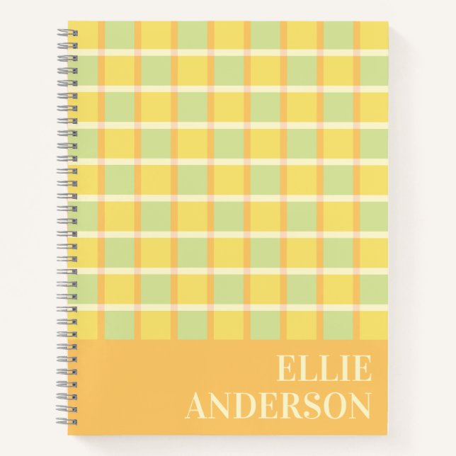 Modern Checker Green Yellow Orange Personalized Notizbuch (Vorderseite)