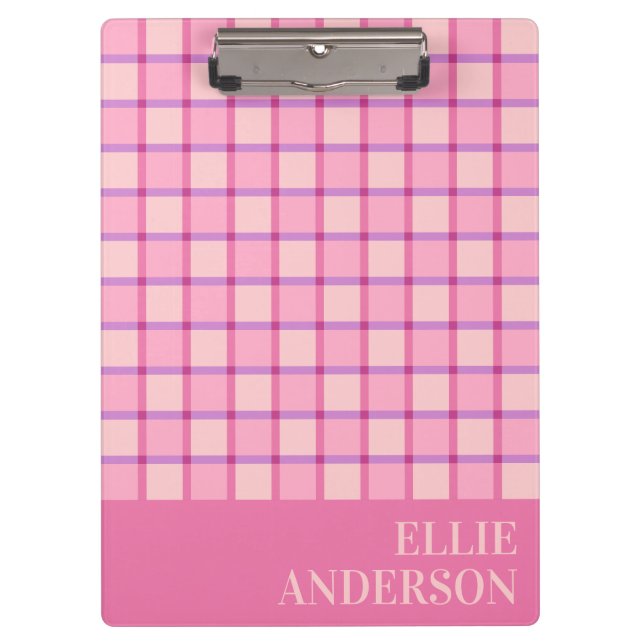 Modern Checker Pastel Pink Purple Custom Klemmbrett (Vorderseite)