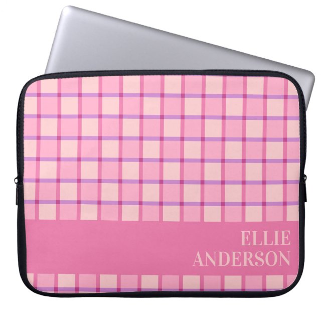 Modern Checker Pink Purple Personalized Laptopschutzhülle (Vorderseite)