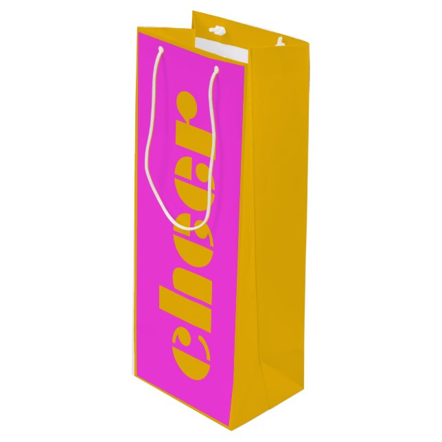 Modern Cheer Fuchsia Pink und Orange Geschenktüte Für Weinflaschen (Vorderseite Schrägansicht)