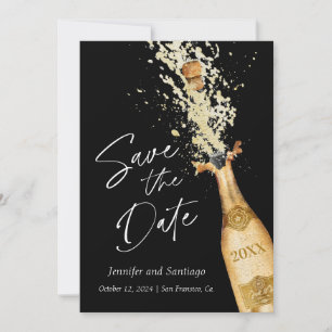 Modern Cheers Save the Date Black and Gold Card Einladung