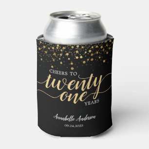 Modern Cheers to Gold Black Confetti 21. Geburtsta Dosenkühler