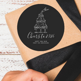 Modern Cheers to the New Year Black Hand Drawn Runder Aufkleber