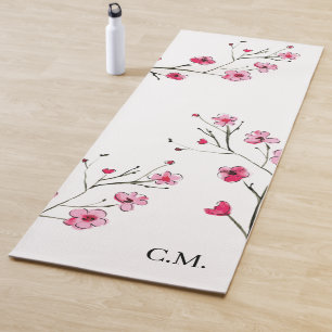Modern Cherry Blossom Sakura Wasserfarben Blüten Yogamatte