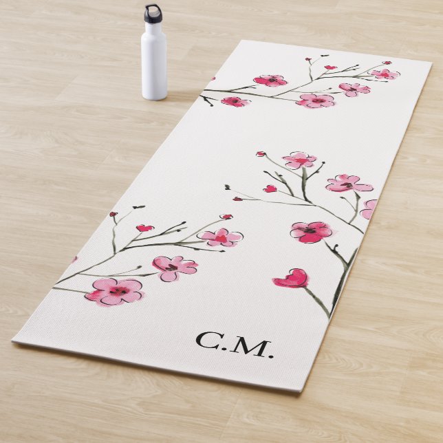 Modern Cherry Blossom Sakura Wasserfarben Blüten Yogamatte (Beispiel)