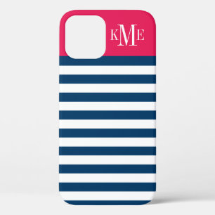 Modern Cherry Red Navy Streifen Custom Monogram title_seo2