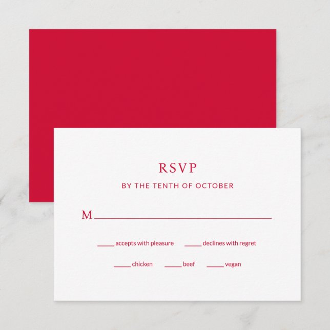 Modern Cherry Red Wedding | Wahl RSVP Karte (Vorne/Hinten)