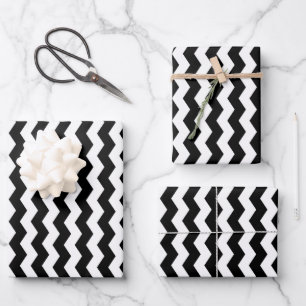 Modern Chevron Schwarz-Weiß-Streifenmuster Geschenkpapier Set