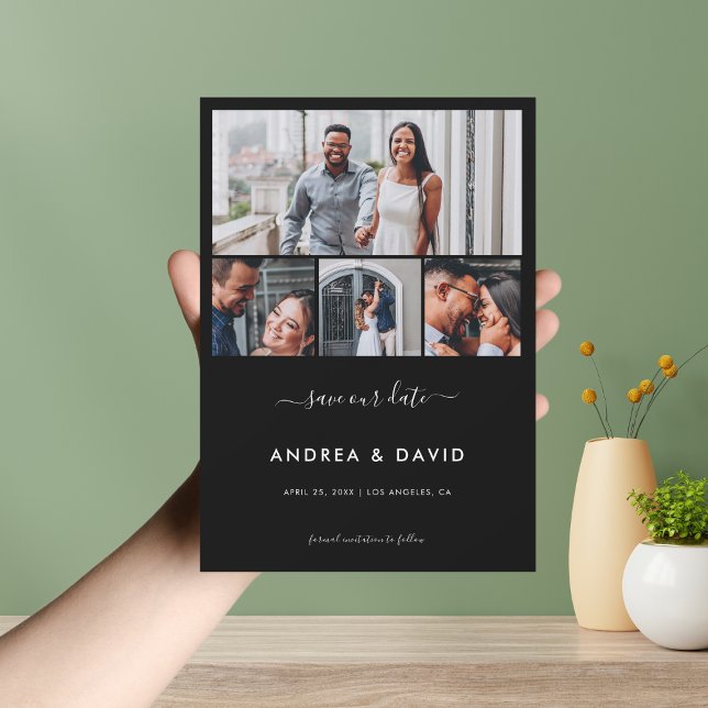 Modern Chic 4 Foto Collage Website Black Wedding Save The Date (Von Creator hochgeladen)