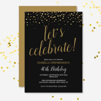 Modern Chic Black and Gold 40. Geburtstag Party Einladung