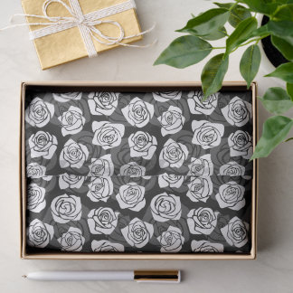 Modern Chic Black and White Rose Flower Pattern Seidenpapier