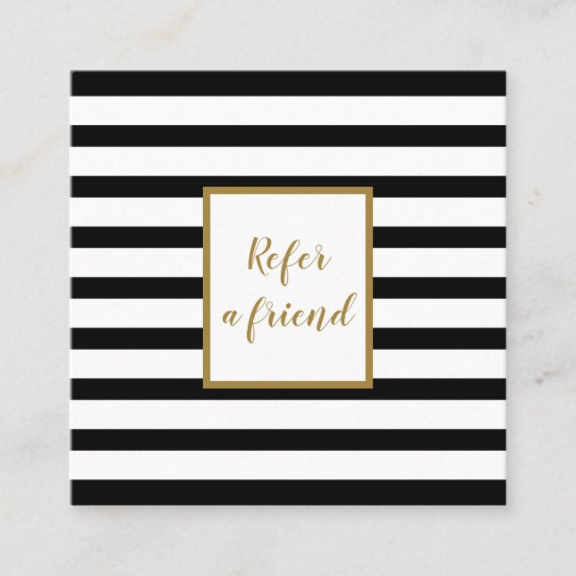 Modern Chic Black and White Striping Gold Script Empfehlungskarte (Vorderseite)
