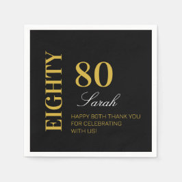 Modern Chic Black Gold 80. Geburtstagsparty Serviette