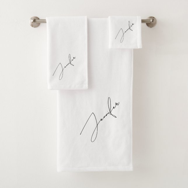 Modern Chic Black Name Script weiß Badhandtuch Set (Insitu)