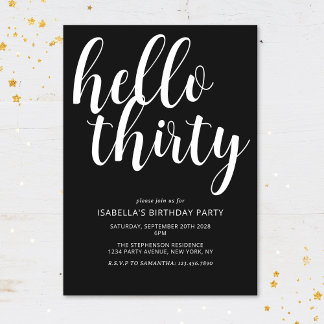 Modern Chic Black & White 30. Geburtstag Party Einladung