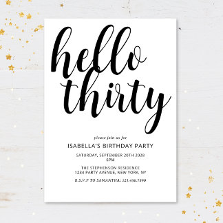 Modern Chic Black & White 30. Geburtstag Party Einladung