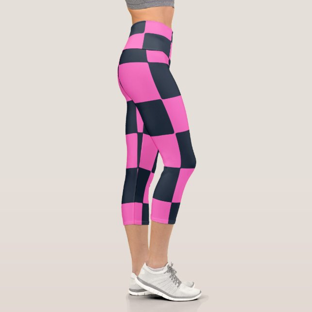 Modern Chic Blue Black&Pink Kariert Capri Leggings (Rechts)