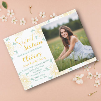 Modern Chic Boho Floral Sweet 16 Geburtstag Foto Einladung