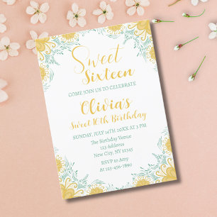 Modern Chic Boho Floral Sweet 16 Geburtstagsparty Einladung