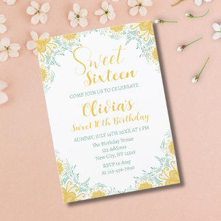 Modern Chic Boho Floral Sweet 16 Geburtstagsparty Einladung