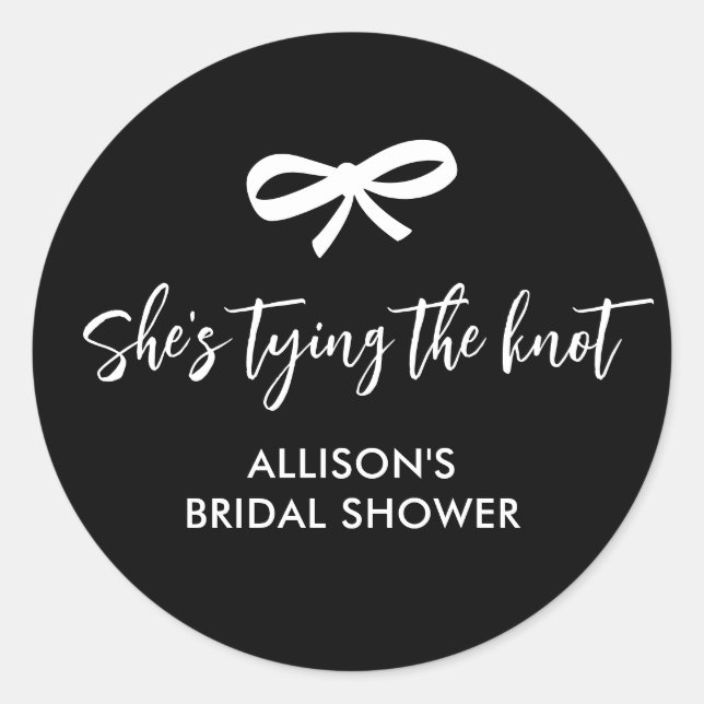 Modern Chic Bow Ribbon Bridal Shower Black White Runder Aufkleber (Vorderseite)