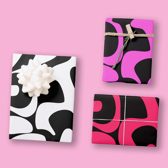 Modern Chic Bright Neon Hot Pink Schwarz-weiß Geschenkpapier Set (Von Creator hochgeladen)