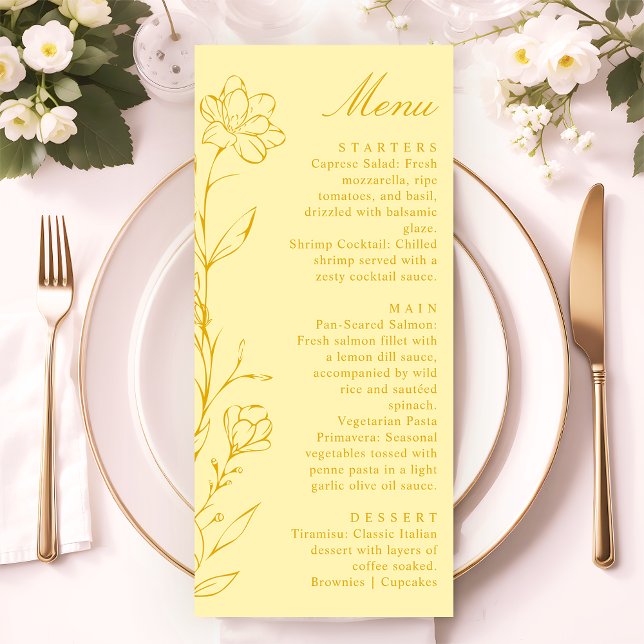 Modern Chic Butter Yellow Floral Wedding Menu (Créateur téléchargé)