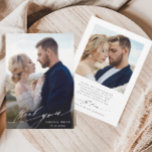 Modern Chic Calligraphy 2 Photo Wedding Thank You  Dankeskarte<br><div class="desc">Simple and modern wedding photo thank you card with an additional photo and custom text on the back. You can use this card for a wedding, bridal shower, engagement, anniversary, or any special event. For more advanced customization of this design, please click the Customize Further link to change the font,...</div>