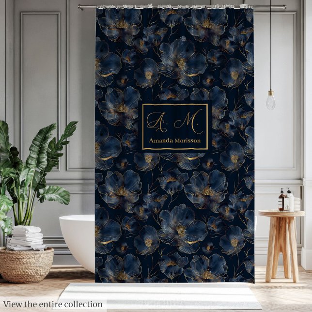 Modern Chic Custom Name Floral Shower Curtain Duschvorhang (Modern Chic Custom Name Floral Shower Curtain)