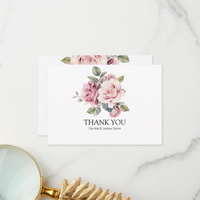 Modern Chic Elegant Romantic Pink Rose Wedding Dankeskarte (Vorderseite/Rückseite Beispiel)