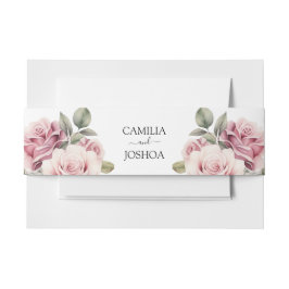 Modern Chic Elegant Romantic Pink Rose Wedding Einladungsbanderole