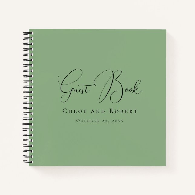 Modern Chic Elegant Sage Green Wedding Guest Book Notizbuch (Vorderseite)