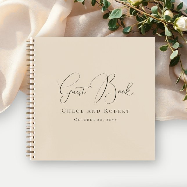 Modern Chic Elegant Sandy Beige Wedding Guest Book Notizbuch (Von Creator hochgeladen)