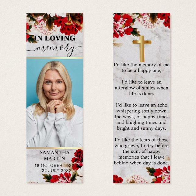 Modern Chic Floral Memorial Funeral Bookmark (Vorne & Hinten)