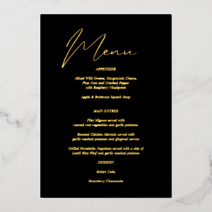 Modern Chic Foil Black & Gold Menü Folieneinladung