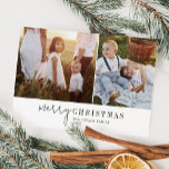 Modern Chic Foto Collage Weihnachten<br><div class="desc">Dieses moderne schicke Foto Collage Weihnachts-Weihnachtskarte ist der perfekte stilvolle Urlaubsgruß. Dieses einfache Boho-Design zeichnet sich durch klassische,  raffinierte Kalligraphie in minimalistischem Schwarz und Weiß aus. Personalisieren Sie die Karte mit 2 Fotos,  Ihrem Familiennamen und Jahr.</div>