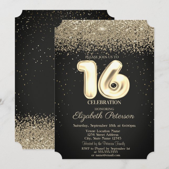 Modern Chic Gold Diamonds Confetti Sweet 16 Einladung (Vorne/Hinten)