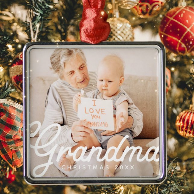 Modern Chic Grandma Photo Christmas Holiday Ornament Aus Metall (Von Creator hochgeladen)