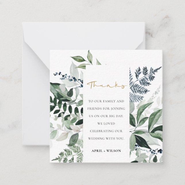 Modern Chic Green Leafy Tropical Foliage Vielen Da Mitteilungskarte (Vorderseite)