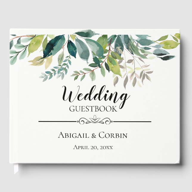 Modern Chic Greenery Bouquet Wedding Gästebuch (Vorderseite)